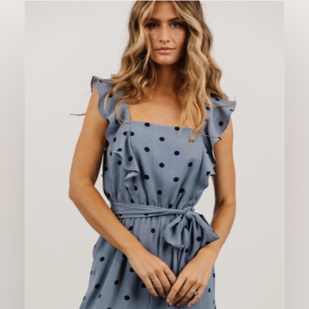 Hayden Los Angeles Scotlynn Polka Dot Jumpsuit Slate Blue - Picture 3 of 5